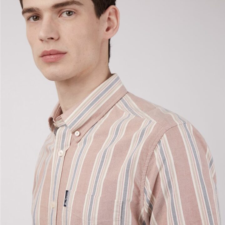 Ben Sherman Block Stripe Shirt Dark Pink